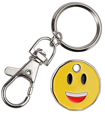 Harts 1 unit New Shape £1 coin Trolley Tokens Keyrings Supermarket Locker (Smile Emoji)
