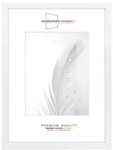 Duisburger-Rahmen24 DR24 Cornice 60x70 (Bianco Lucido) su Misura, Telaio in Legno MDF Largo 35 mm Incluso Vetro Sintetico antiriflesso, Parete Posteriore Stabile, perni da Piegatura e Ganci