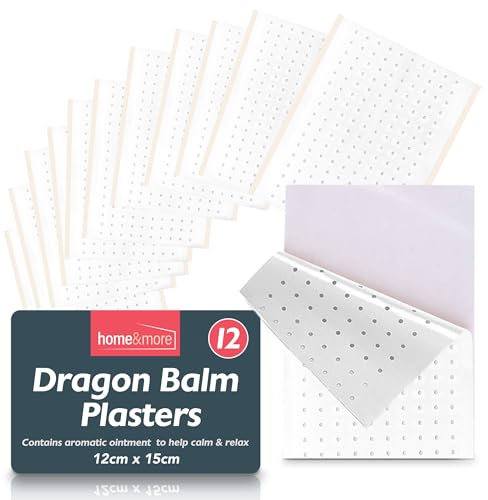 SOL 12pk Dragon Balm Plasters 12x15cm Adhesive Heat Patches - Soothes Back, Neck, Shoulder & Muscle Pain - Deep Penetrating Heat, Reduces Discomfort, Stays Secure, Helps Sleep, Long-Lasting Relief