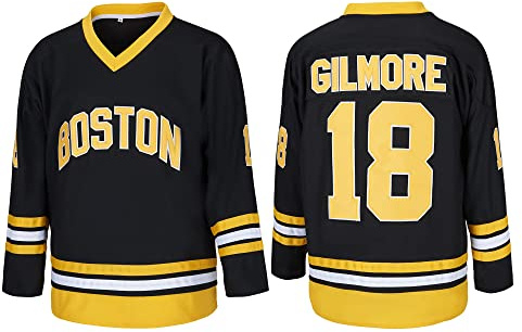 Men's #18 Happy Gilmore 1996 Movie Adam Sandler Ice Hockey Jersey Stitched Size M Black