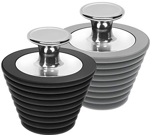 LEKEYE 2 Pack Universal Bath Plug, Drain Stopper for Bathtub and Bathroom Sink Drains, Suitable for 25mm-47mm Drain holes, Black and Gray(Patented Product)