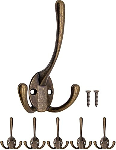 Fuxxer® - antika garderobskrokar, handdukskrok, klädkrok, hattkrok, väggkrok i mässing bronsdesign, vintage lantställe retro, set om 5