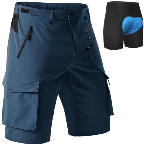Hiauspor Pantalones Cortos de Ciclismo de montaña para Hombre, de Secado rápido, con Bolsillos con Cremallera MTB Trekking