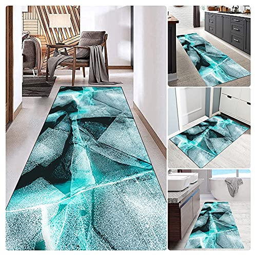 Siunwdiy Läufer Flur rutschfest 3D Teppich Blau Küchenteppich Waschbar Teppich Läufer Flur Küchenläufer Bettumrandung Schlafzimmer Teppich Korridor Teppich Für Küche Wohnzimmer,Blau,80x400cm