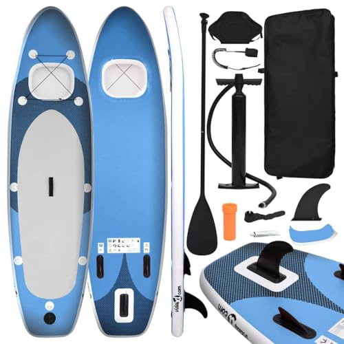 vidaXL Inflatable Stand Up Paddle Board Set - Sea Blue, Durable PVC, Ideal for Wave Riding and Recreational Paddling, Easy to Inflate & Deflate, Includes Paddle, Pump, Seat, Repair Kit, Leash & Bag