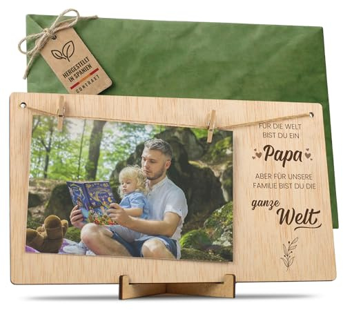 CONTRAXT Presentkort för vatertag. Details Ideen for Papa Vati Bilderrahmen with Klammern und Leine Fotoleine polaroid bilder rahmen foto holz (Vata DE)