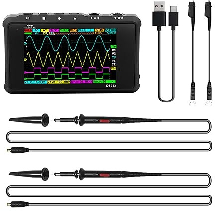 Miniware Mini Oscilloscopio DS213, tascabile portatile, 4 canali, larghezza di banda 15Mhz, oscilloscopio entry-level
