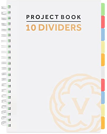 VABE UK Transparentes Projekt-Notizbuch mit 10 Trennblättern, 300 Seiten, 150 Blatt, liniertes Papier, extra großes Notizbuch, dicker, matt laminierter Einband, A4-Notizblock, Weiß
