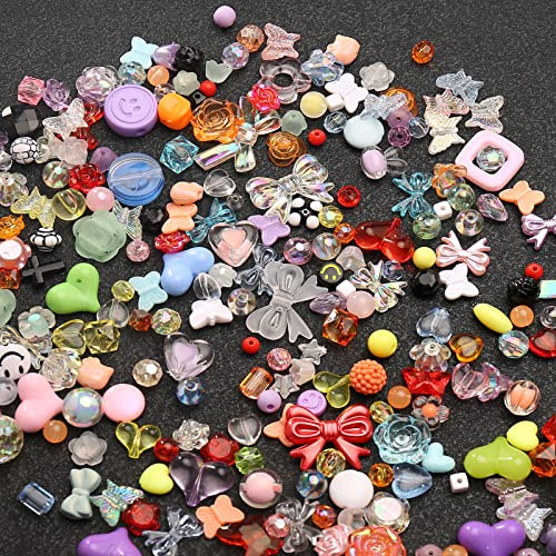 YIEUR 250 Stück Glitzer Bunte Acryl Perlen zum Auffädeln, 150g Lose Gemischte Kunst Zwischenperlen Mit Loch, Spacer Günstig Vasenfüller Deko Handwerk Schmuckherstellung (Mix)