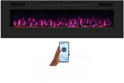 Mystflame Crystal 50 - Caminetto Elettrico da Parete con Wi-Fi, 127 cm, Ultra Sottile 8 cm, 12 Colori Fiamma, Termostato 750/1500W, Comoda Stufa Riscaldante, Touch Screen e Timer