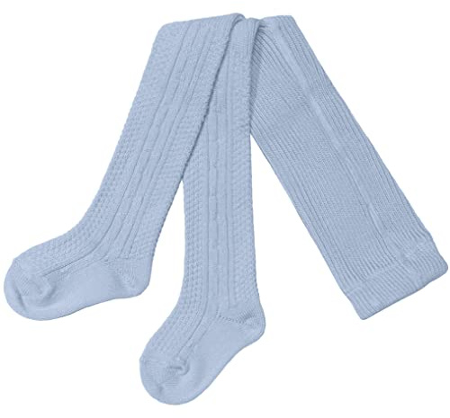 Weri Spezials Kinderstrumpfhose aus Wolle, Wärme und hochwertige Grobstrick Zopfe Wollstrumpfhosen für Baby und Kinder (as3, numeric, numeric_98, numeric_104, regular, Hellblau Zwei Zöpfe, 98-104)