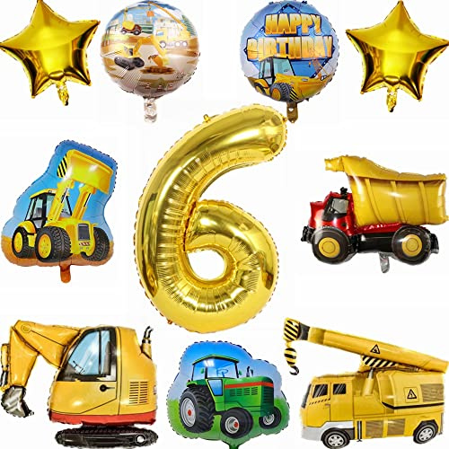 Kiwochy Bagger Geburtstag Deko 6 Jahre Traktor 6 Jahre Junge Deko 6 Geburtstag Junge Trecker Traktor Luftballon Baustelle Geburtstag Party Deko Truck Happy Birthday Folienballons für Junge Bagger Deko