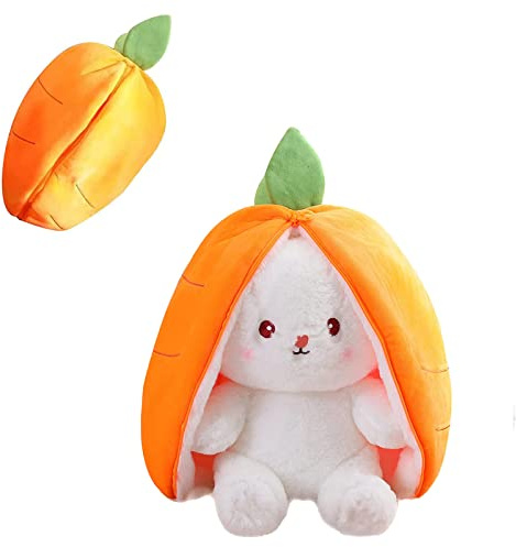 Mukorolee 2PCS Plush Toy Pillow, Reversible Carrot Strawberry Bunny Plush with Zipper, Easter Bunny Stuffed Animal Cute Rabbit Plushie Birthday Gift for Boys Girls Kids (1pcs 7 Carrot)