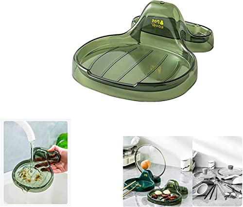 Kitchen Spatula Rack, Multifunction Kitchen Spoon Spoon/Rest Holder for Stove Top, Food Grade Plastic Spoon Holder, Versatile Pot Lid Ladle Holder, qzjijosen (Transparent Green1pc)