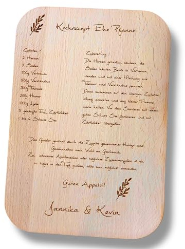 Mr.Zollstock Hochzeit Schneidebrett Holz mit Gravur personalisiert Kochrezept Ehe-Pfanne | Ideal als Hochzeitsgeschenk | Brautpaar Geschenk