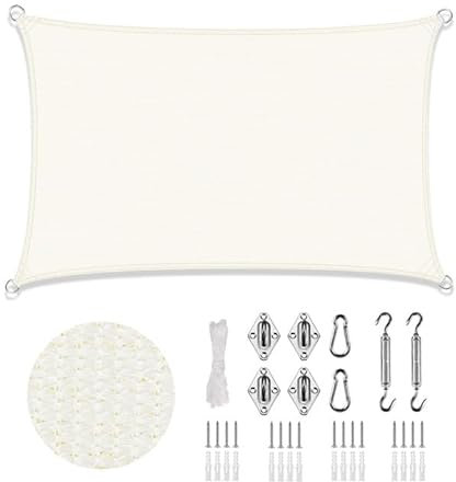 LOVE STORY Toldo Vela de Sombra 2x3m con Kit de Montaje Rectangular Crema Toldos,Toldo de Tela Sombra Curvada,Transpirable Permeable (HDPE) con Protección 95% UV para Patio Exterior, Porche, Jardín