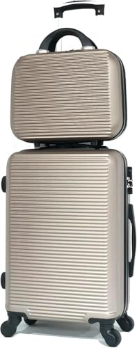 CELIMS - Valigie leggere approvate da più di 100 compagnie aeree per un viaggio in tutta sicurezza, champagne, Cabine 55 cm + Vanity 12 Pouces
