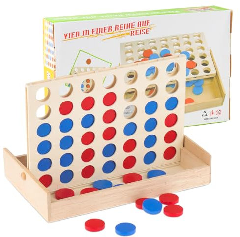 NTGRTY Vier Gewinnt,Vier Gewinnt Holz,4 in Einer Reihe Reihe Vertikales Brettspiel,Strategiespiel für 2 Spieler Pädagogische Spielzeuggeschenke für Kinder & Erwachsene