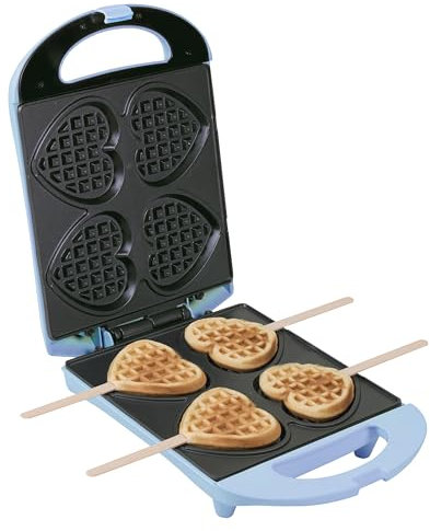 Gofrera Bestron, para gofres en forma de corazón con mango, gofrera con revestimiento antiadherente para gofres en forma de corazón, Colección Sweet Dreams, 780 vatios, color: Azul