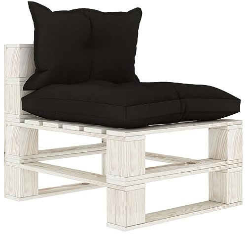 Rantry Garten-Paletten-Mittelsofa mit Kissen Palettensofa Sofa Lounge Modular Sofa Gartensofa Gartenmöbel Palettenmöbel Einzelsofa Möbel in Schwarz Holz