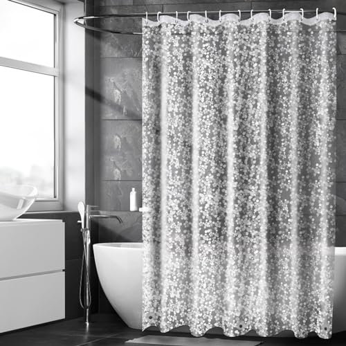 KUOGAS Duschvorhang Anti Schimmel 180x200 mit 3 Stärkere Magnete Unten,Transparent mit 3D Kieselsteinen Muster, Wasserdicht Eva Plastik Shower Curtains für Badewanne mit 12 Ringe