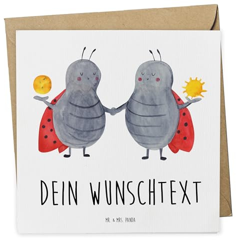 Mr. & Mrs. Panda karte personalisiert Sternzeichen Zwilling - Personalisierte Geschenke, Postkarte, Marienkäfer, Grußkarte, Zwillingsschwester, Glückskäfer, Zwillinge, Zwillingsbruder, Karten