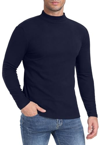 MLANM Men's Mock Turtleneck Long Sleeve Jumper Winter Navy Blue M