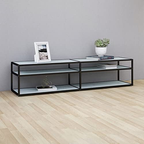 LAPOOH TV-Schrank Weiß Marmor-Optik 180x40x40,5 cm Hartglas, TV Lowboard, Fernsehschrank, Fernsehtisch, Fernseher Schrank, TV Sideboard, TV Board, TV Cabinet, TV Bank, TV Kommode