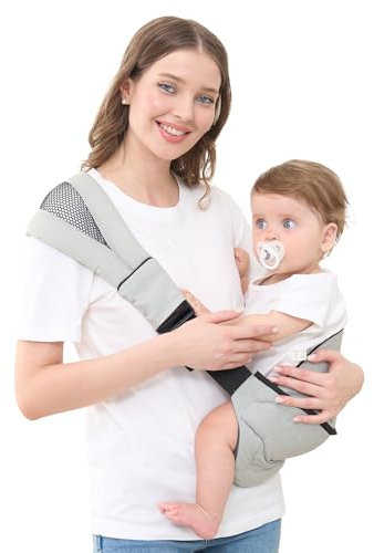 GAGAKU Portabebés Correa acolchada ajustable Portabebés ergonómico portátil con asiento antideslizante para bebés y niños pequeños (6,4-20 kg) - Gris claro