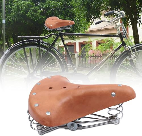 Retro-Fahrradsattel aus Rindsleder, brauner Fahrrad-Ledersattel, echter Ledersattel, klassischer MTB-Sattel, City-Fahrradsättel, Schraubenfedernieten, Hohlkissen