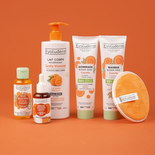 EVOLUDERM - Routine visage et corps 100% carotte - 1 lait + 1 huile + 1 gommage + 1 masque - Idée cadeau - Fabrication française