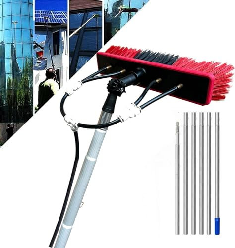 SANTUO 8m Wasserführende Teleskopstange, Teleskop Waschbürste, Reinigungsbürste mit Teleskopstiel Ausziehbar für Photovoltaik Sonnenkollektoren Glasdachreiniger, Autowaschbürste 55cm Brush Head