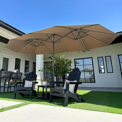 PURPLE LEAF Parasol de Jardin Extérieur 455 x 270 cm en Aluminium, Grand Parasol Double avec LED et Pied, pour Terrasse, Jardin, Balcon et Piscine, Taupe