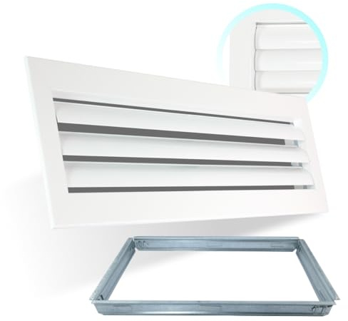 Rejilla Ventilacion Rectangular Blanca Lama Curva Horizontal para Aire Acondicionado con Marco para Conductos de Aire Acondicionado (400x100)
