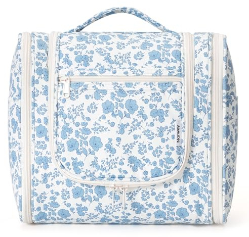 Narwey Trousse de Toilette Suspendue pour Femme (Fleur Bleue(Grand))