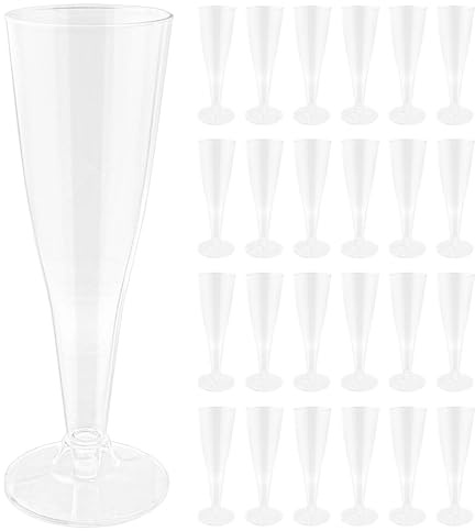 Hevysuo 25 Pezzi Plastica Bicchieri Champagne,Riutilizzabile Flute Trasparente 140ml,per Matrimoni,Compleanni,Feste,Carnevali