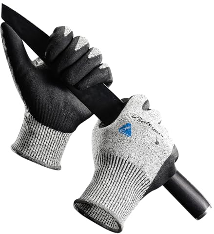 SAFEYEAR Level 5 Cut Resistant Safety Gloves, Nitrile Coated Work Gloves, Anti-Slip & Abrasion Resistant Hand Protection, Touchscreen Compatible, M for Construction, Gardening, Durable & Comfortable
