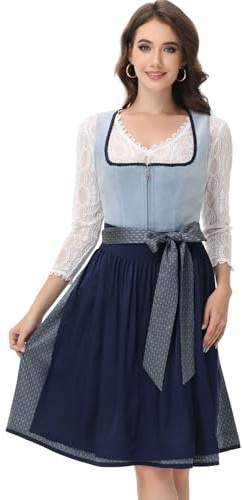 ELFIN Damen Midi Dirndl, Elegante Trachtenkleid, Samt Damen Dirndlkleid mit Plissee Schürze, Perfekt für Oktoberfest