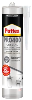 Pattex PRO 400 Crystal Montagekleber mit Flextec-Technologie, ultratransparenter, unsichtbarer Kleber & Dichtmasse, witterungsbeständiger Baukleber für innen & außen*, trocknet kristallklar, 1x290g