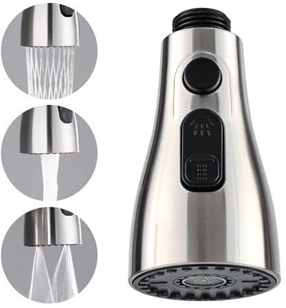 3 Function Kitchen Tap Spray Head Replacement Part, Pull Out Spray Head for Kitchen Sink Tap, Kitchen Spray Head for Pull Down Faucet, Brushed Nickel, G1/2inch