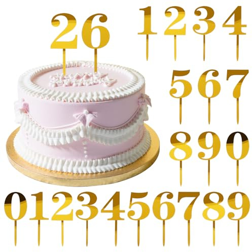 20 Stück Zahlen 0-9 Cake Topper,Acryl Happy Birthday Tortendeko,Cake Topper Geburtstag Gold,Personalisiert Kuchen Toppers für Geburtstagsfeiern Jeden Alters Hochzeitsparty