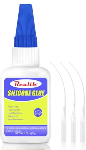 Realth Pegamento Silicona 30g con 3 Cuentagotas, 1 Pc | Transparente, Masilla Refractaria Impermeable, con Tapa Antiobstrucción, para Caucho Líquido Silicona Coche TPU TPR TPE