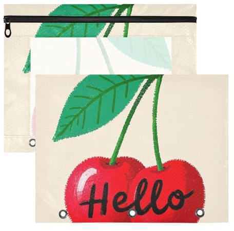 WDdZzyy Hello Cartoon Cute Red Cherry Binder Pouches Portable Pen Holder Case for A4 Paper Letter 2 Pack Teacher Class