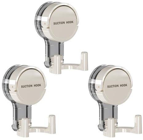 Disnace 3 Piezas Ganchos Ventosa Súper Fuerte, Ganchos Ventosa de Vacio, Doble Gancho para Colgadores, Gancho Ventosa para Baño Cocina Ducha, 5KG Carga, Sin Taladro (Blanco)