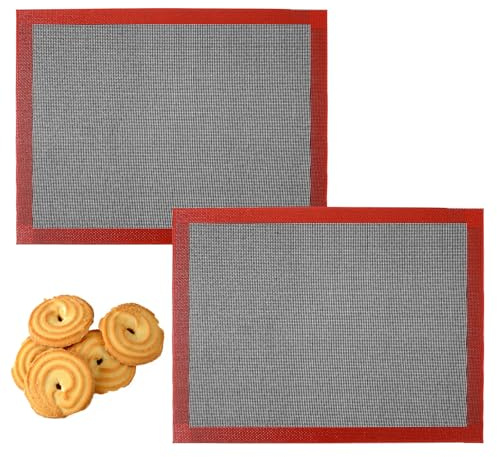 2 st perforerade silikonbakmattor 39,9 cm x 29,7 cm silikon bakplåt återanvändbar matlagningsmatta andningsbar nät kakmatta för kakor, bröd och bakverk, baktillbehör för ugn