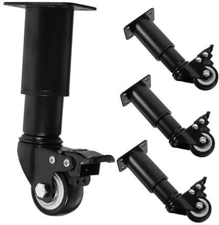 Uonlytech 4 Piezas Patas de Mueble Ajustables de Metal con Ruedas Giratorias Soporte Resistente para Cama Sofá Armario y Mesa de Negro