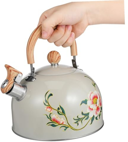 Uonlytech Bouilloire Sifflante Domestique Légère 1,8l En Acier Inoxydable Poignée Anti-brûlure En Beige Pour Thé Et Boissons Maison Utilisation Quotidienne