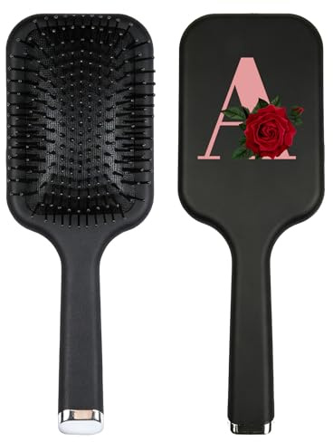Paddle Hair Brush Women A-Z Printed Detangling Hair Brush Straightening & Smoothing Hair Comb For Wet Dry Natural Hair Salon Supplies (A)