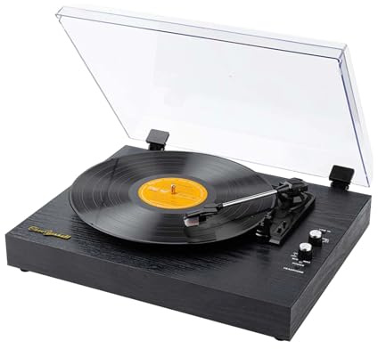 Tocadiscos de gramófono Vintage con Altavoces incorporados, 3 velocidades, BT5.0, Entrada Auxiliar,5 mm(Black)