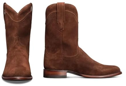 ENWIND Herren Wildleder Cowboy-Stiefel Mit Spitzer Zehenpartie, Slip-On Niedriger Absatz Knöchelstiefel